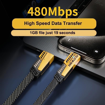 4-in-1 Fast Charging Cable Compatible for USB-A & USB-C to Type-C & Lightning Connector 65W Nylon Braided Black
