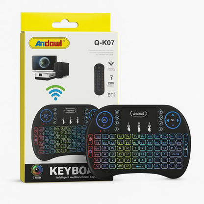 Andowl Q-K07 RGB Wireless Mini Keyboard with Touchpad, 2.4G & Bluetooth, Black