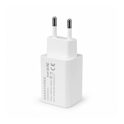 USB wall charger with EU plug and USB-A output - SASATHREE SC01 White, Compact white travel charger for compatible USB-powered devices