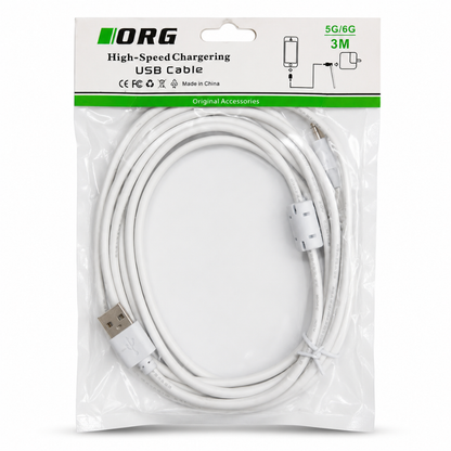 Lightning Compatible USB Charging Cable 3M High-Speed Charging Cable White