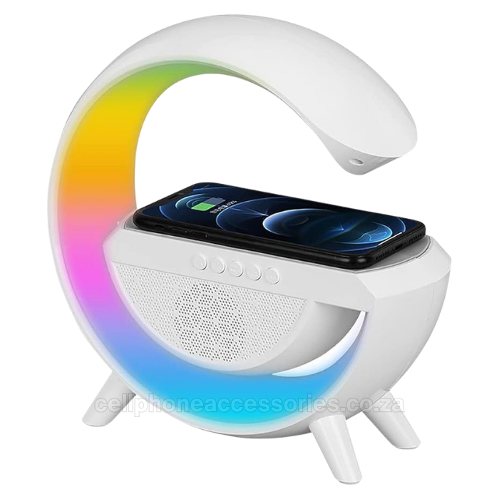 RGB Wireless Charging Bluetooth Speaker with 15W Wireless Charging Pad – White