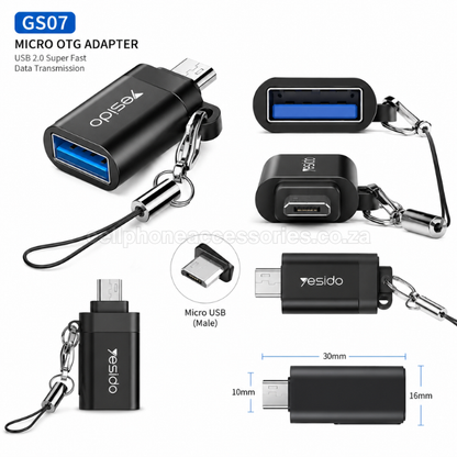 Yesido GS07 Micro USB OTG Adapter USB 2.0 Female Converter Compatible for Micro USB Smartphones & Tablets - Black