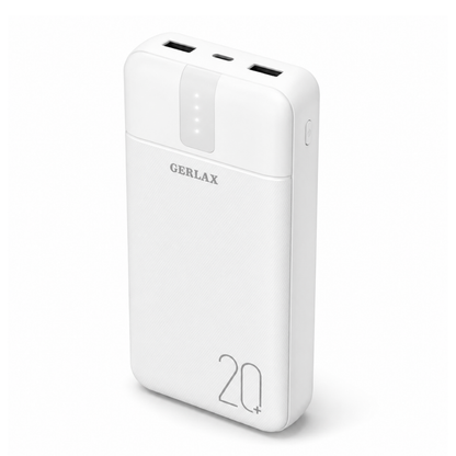 GERLAX P211 Portable Power Bank 20000mAh with Built-In USB-C, Lightning, Micro USB & USB Charging Cables - White