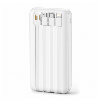 GERLAX P211 Portable Power Bank 20000mAh with Built-In USB-C, Lightning, Micro USB & USB Charging Cables - White