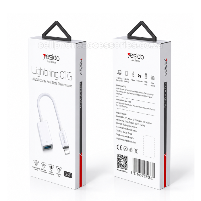Yesido GS10 Lightning OTG Adapter USB 3.0 Female to Lightning Connector Compatible for iPhone & iPad Devices – White