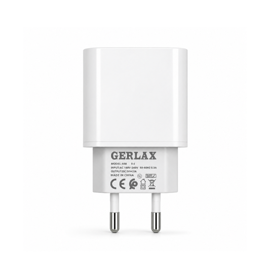 GERLAX USB-C Wall Charger 2.1A with EU plug. Compact white charging adapter for compatible USB-C devices - White