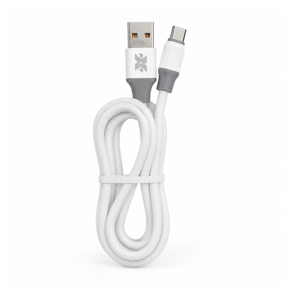 120W USB-A to USB-C fast charging cable. 1m length, 3A charging and data transfer - white