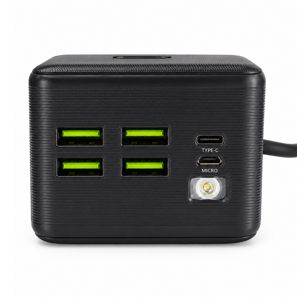 GERLAX GP-423 40000mAh 4 USB Power Bank with Built-in 3-in-1 Charging Cables & Digital Display – Black