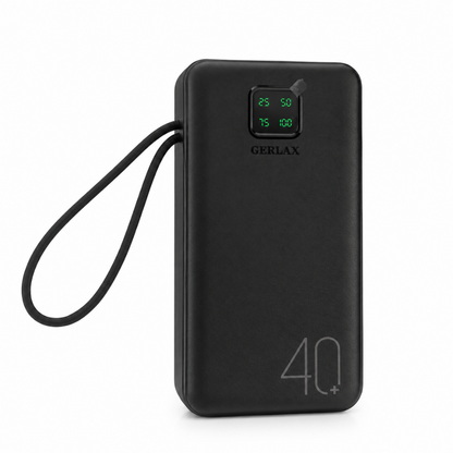 GERLAX GP-423 40000mAh 4 USB Power Bank with Built-in 3-in-1 Charging Cables & Digital Display – Black