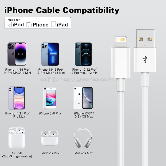 iPhone Lightning USB Charging & Data Sync Cable Compatible for iPhone, iPad & iPod White