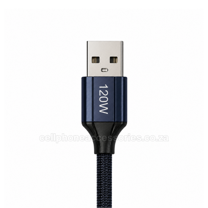 GERLAX GD-70T USB-A to USB-C 120W Fast Charging Data Cable 1M, Nylon Braided Type-C Charger Cable Compatible with Android Smartphones, Tablets and USB-C Devices - Black