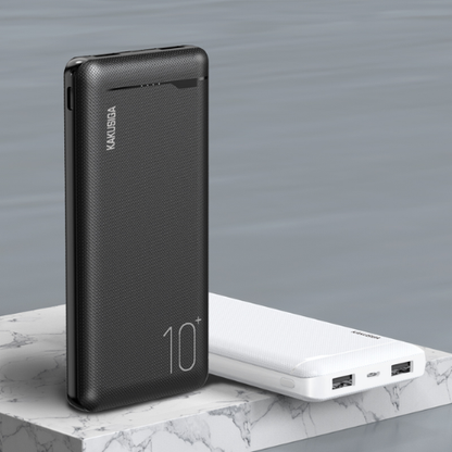 10000mAh Fast Charge Power Bank Compatible Portable Charger - KAKUSIGA - Black & White