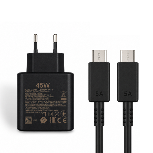 45W USB-C PD Fast Charging Travel Adapter with USB-C to USB-C 5A Cable – Black