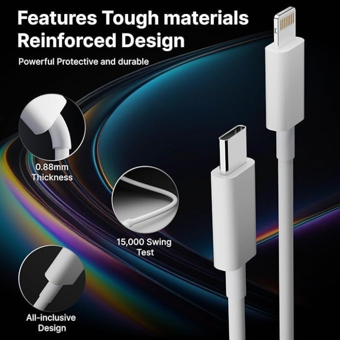 USB-C to Lightning Charging & Data Sync Cable Compatible for iPhone, iPad & AirPods White