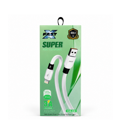 X FAST CA-04 USB-A to Lightning Charging and Data Cable, 1000mm Length, 3A Output Current, White, Compatible with Lightning Devices