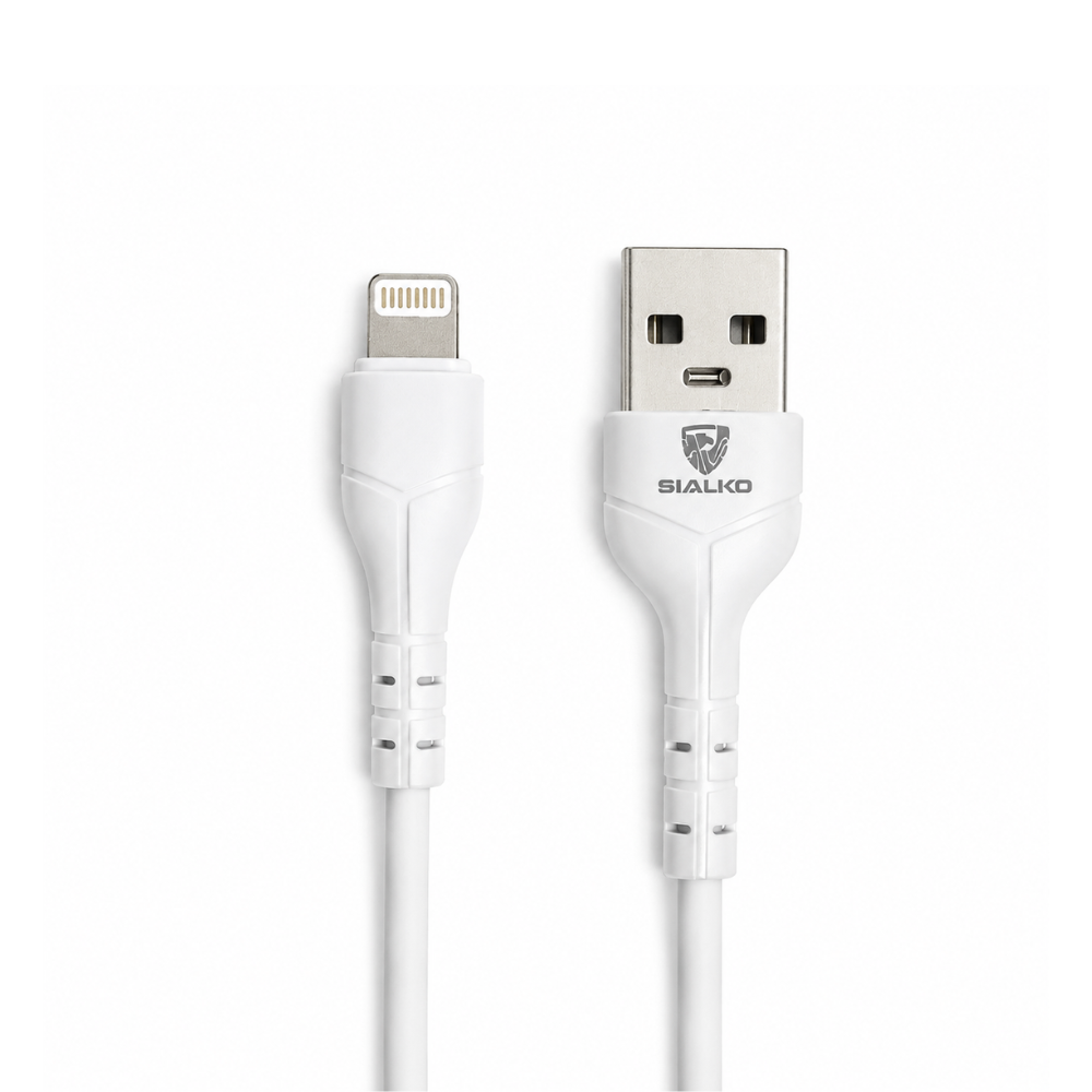 SIALKO 2.4A Dual USB Wall Charger with Lightning cable, compact design, and suitable for compatible Lightning devices - White