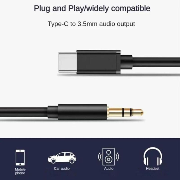 Type-C to 3.5mm AUX Audio Cable Compatible Audio Adapter 1M Black