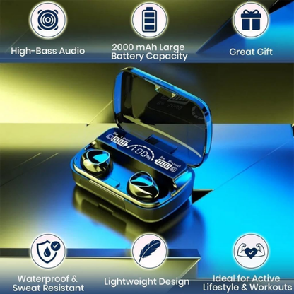 M10 iPhone and Android Compatible TWS Wireless Bluetooth 5.1 Earbuds with LED Display Power Bank Case