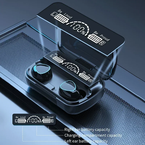 M10 iPhone and Android Compatible TWS Wireless Bluetooth 5.1 Earbuds with LED Display Power Bank Case