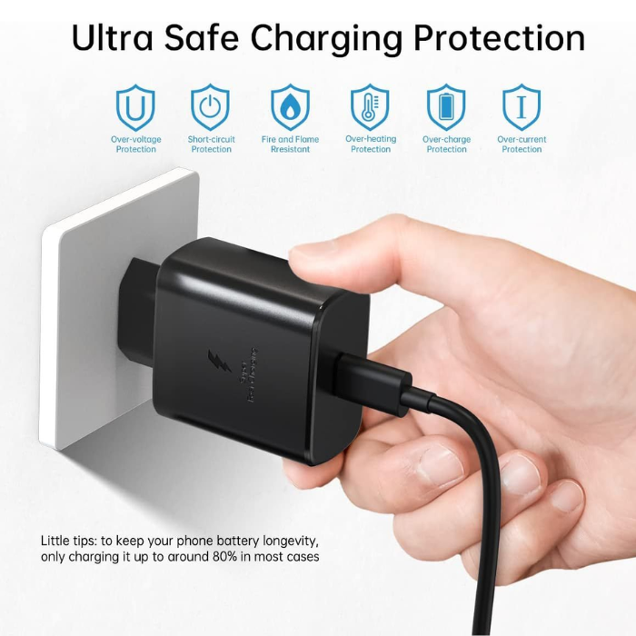 45W USB-C PD Super Fast Charging Adapter Compatible for Samsung & USB-C Devices Black