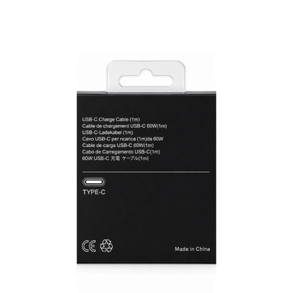60W, USB-C to USB-C Fast Charging Cable 1m Black, Type-C Charging and Data Cable, Compatible with USB-C Smartphones, Tablets, Power Banks and Chargers