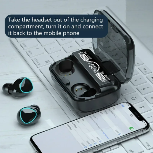 M10 iPhone and Android Compatible TWS Wireless Bluetooth 5.1 Earbuds with LED Display Power Bank Case