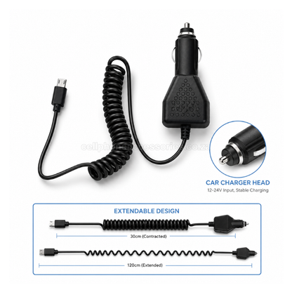 Micro USB Extendable Car Charger Compatible for Mobile Devices – Black