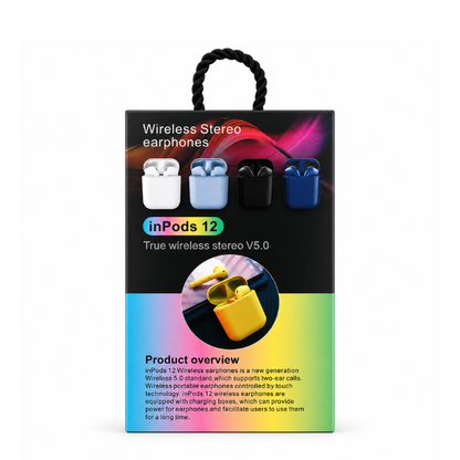 inPods 12 Wireless Stereo Earphones with Type-C Charging Case Compatible Bluetooth Earbuds – Peach Pink, Navy Blue & Mint Green