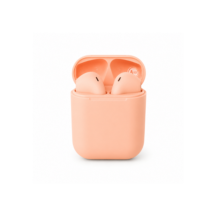 inPods 12 Wireless Stereo Earphones with Type-C Charging Case Compatible Bluetooth Earbuds – Peach Pink, Navy Blue & Mint Green