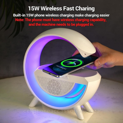 RGB Wireless Charging Bluetooth Speaker with 15W Wireless Charging Pad – White