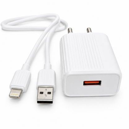 3.1A Lightning Fast Charger Kit with USB wall charger and Lightning cable. Compatible with Lightning devices - White