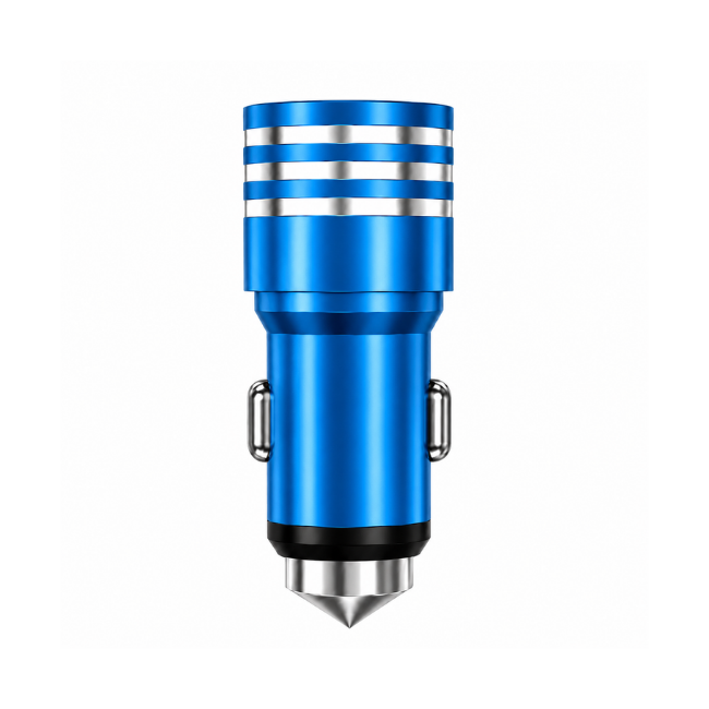 Dual USB Car Charger with Emergency Window Breaker Compatible for iPhone, Samsung & Android – Assorted Colours
