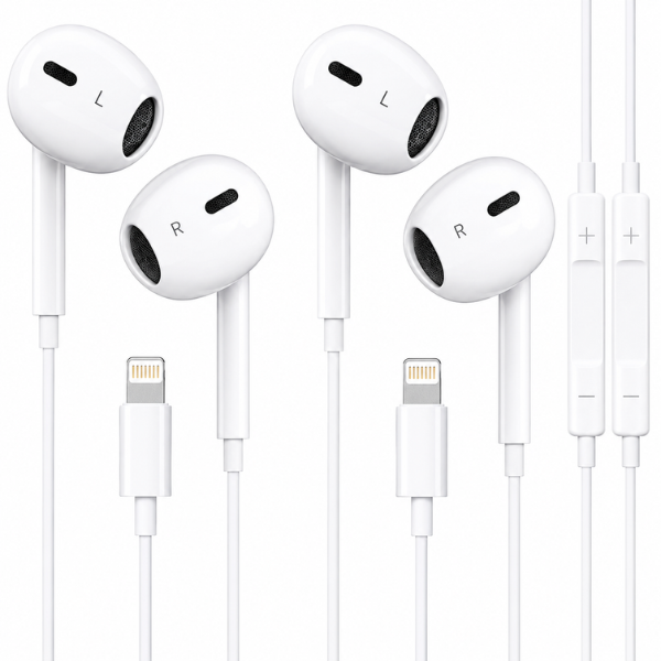 iPhone Compatible Wired Earphones with Built-in Microphone & Volume Control White (Pack of 2)