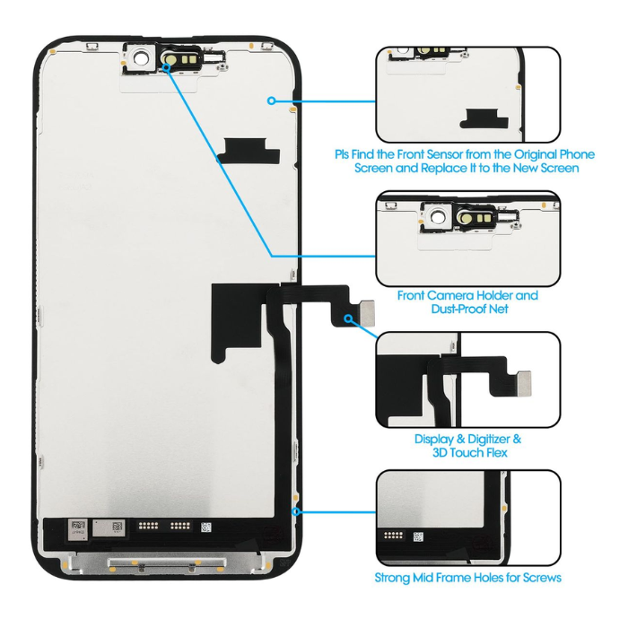 iPhone 16 Pro Max In-Cell LCD Compatible replacement screen assembly with flex cable and frame