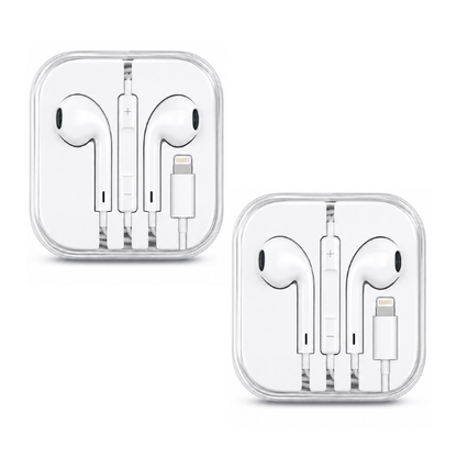 iPhone Compatible Wired Earphones with Built-in Microphone & Volume Control White (Pack of 2)